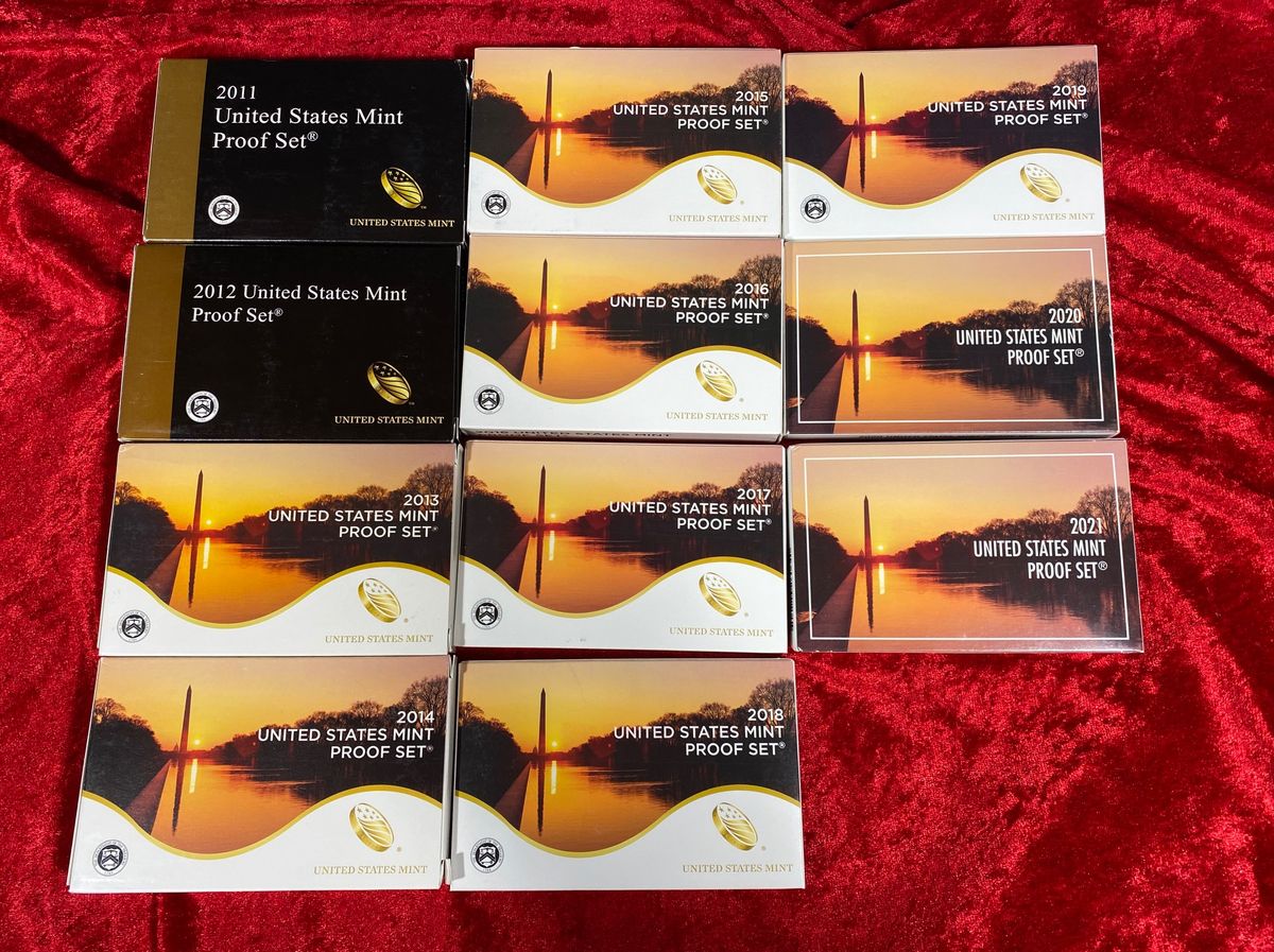 United States Proof Set Lot 1999 Thru 2021 - With Boxes and COA