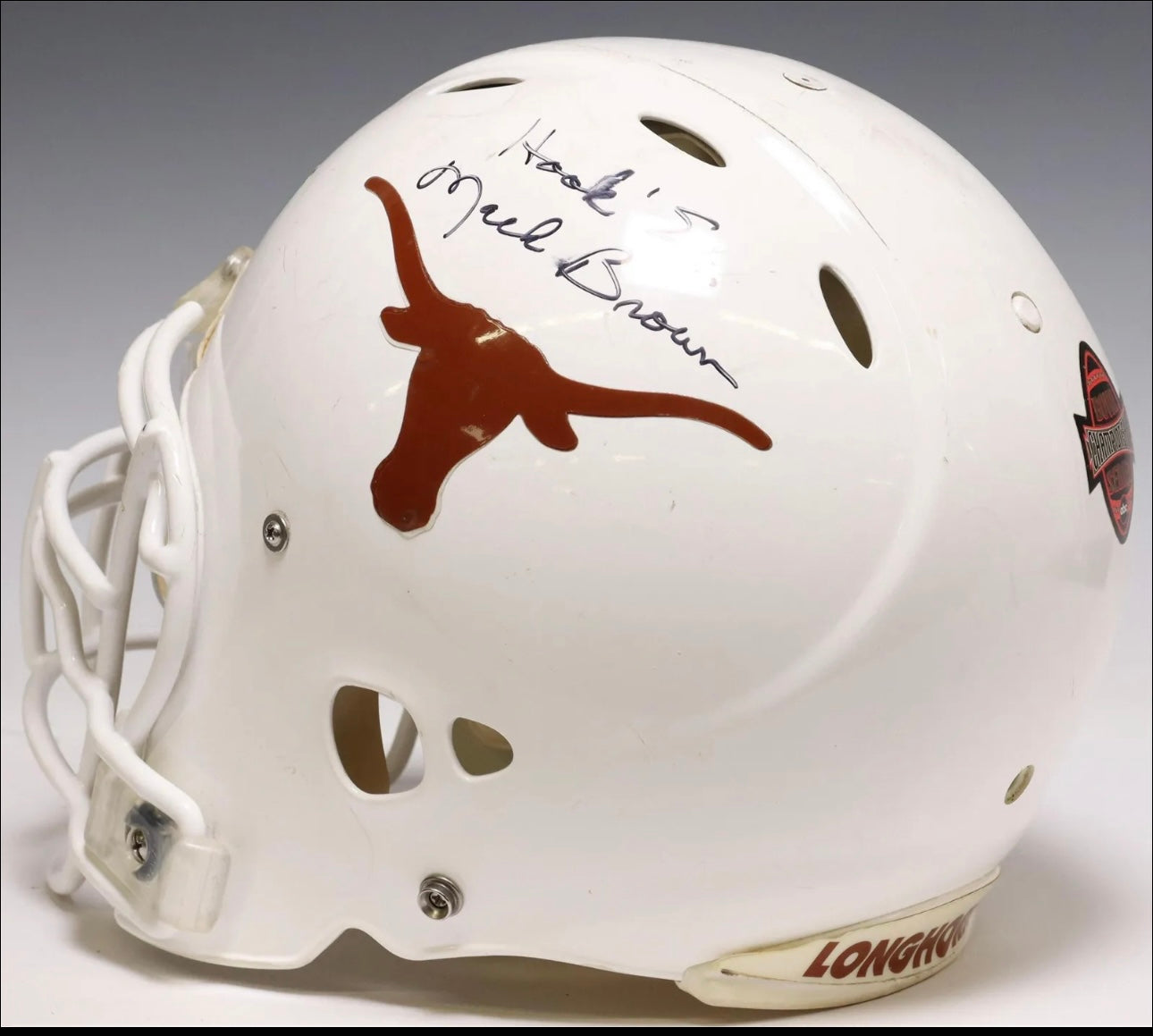 University Of Texas Football Helmet Game Used Autographed By Mack Brown