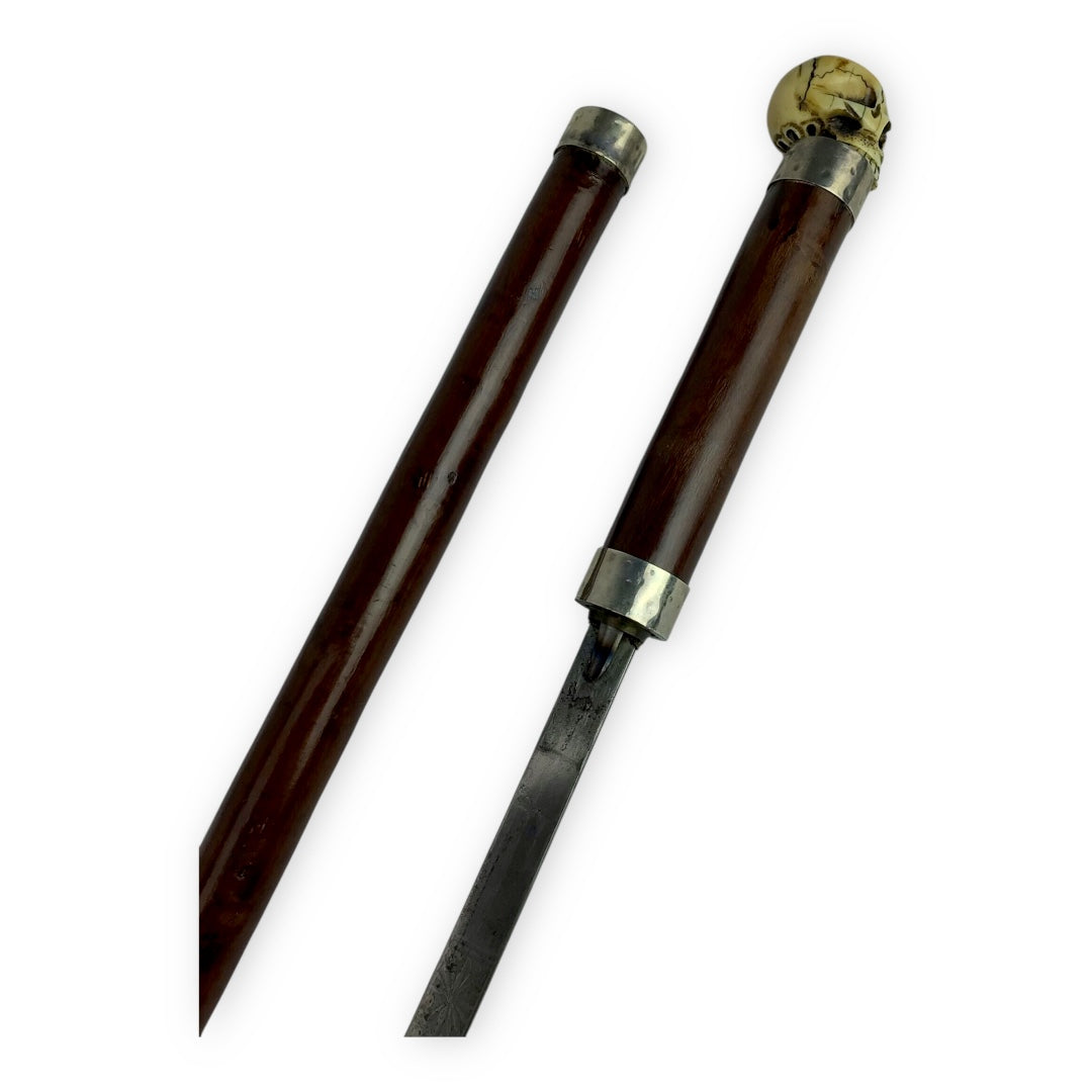 Victorian Antique Sword Cane with Skull Pommel