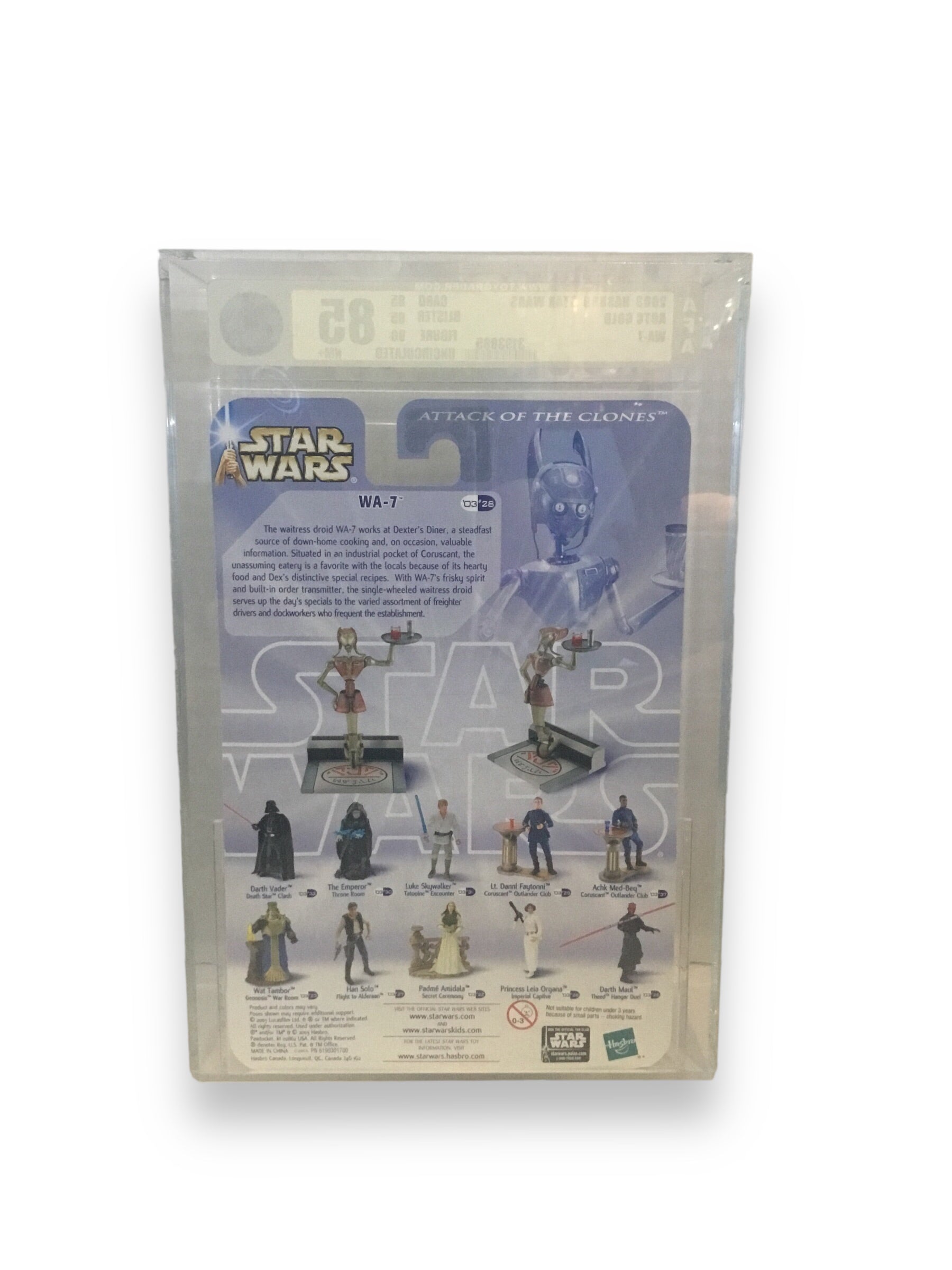 Vintage 2003 Hasbro Star Wars AOTC Gold WA-7 from Dexter's Diner Graded 85