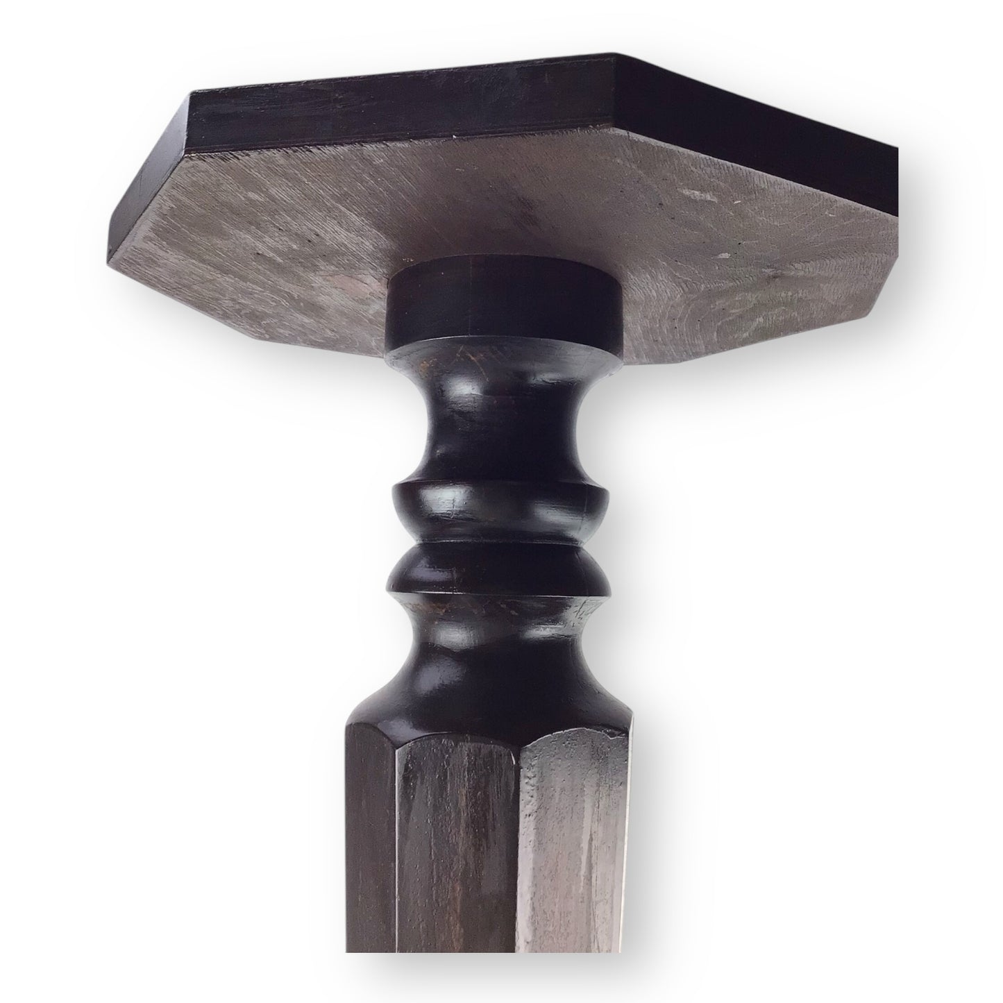Vintage 3FT Wooden Vase or Lamp Stand – Dark Brown, Octagonal Top