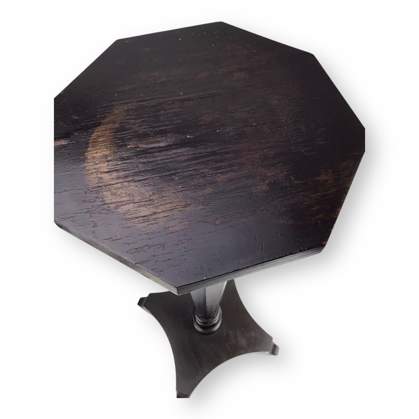 Vintage 3FT Wooden Vase or Lamp Stand – Dark Brown, Octagonal Top