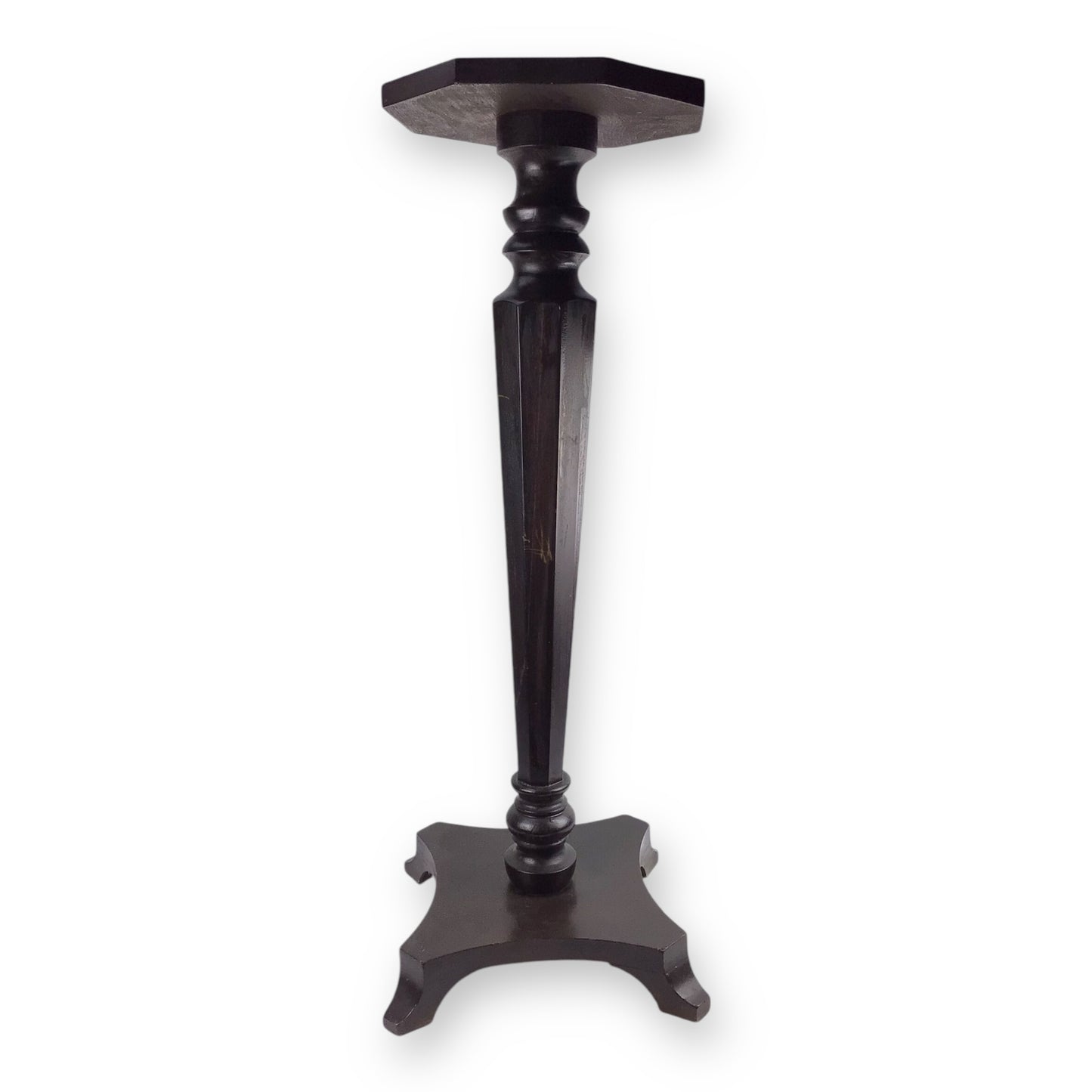 Vintage 3FT Wooden Vase or Lamp Stand – Dark Brown, Octagonal Top