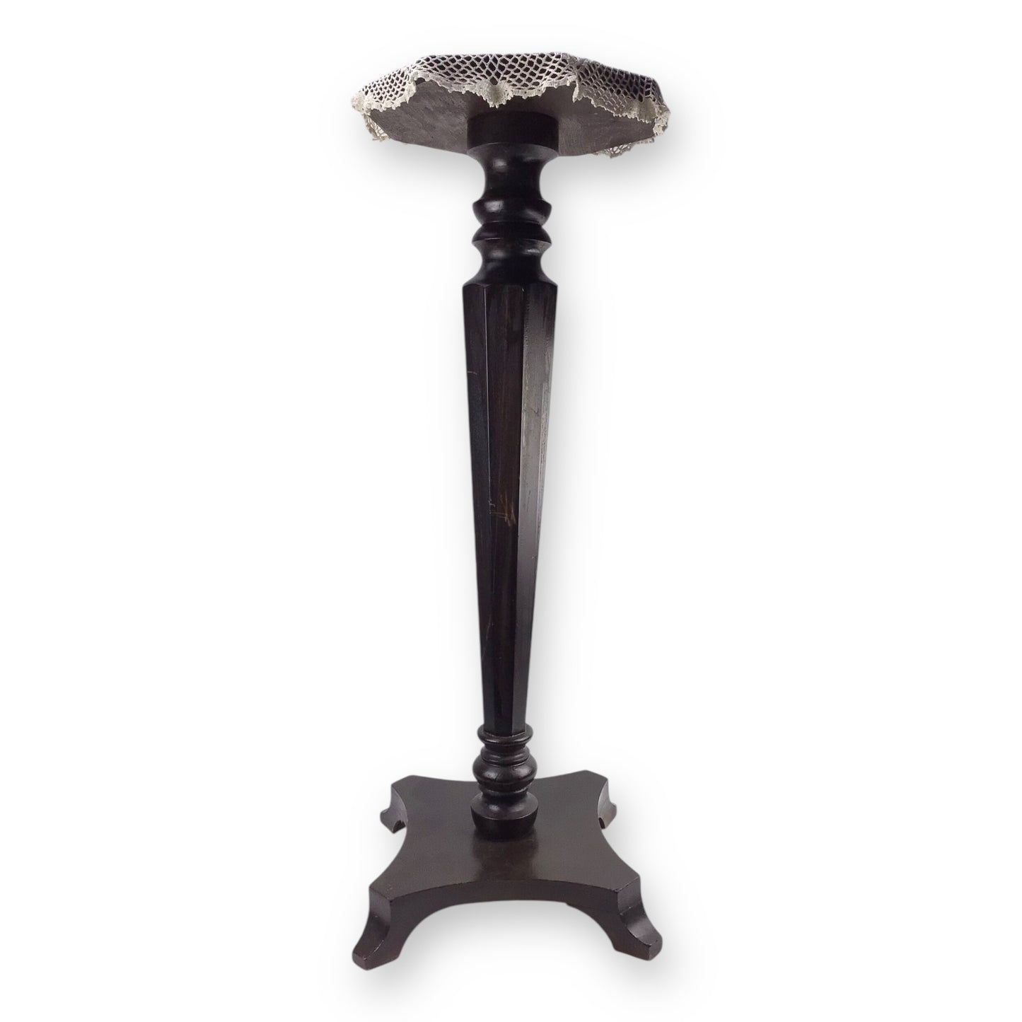 Vintage 3FT Wooden Vase or Lamp Stand – Dark Brown, Octagonal Top