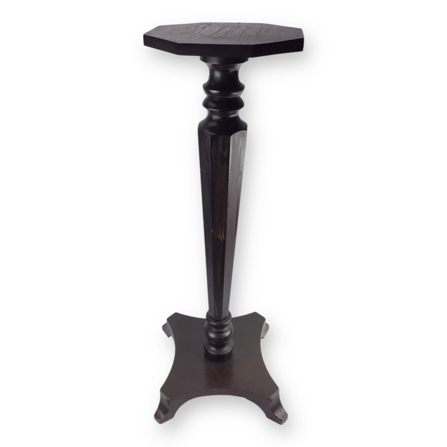 Vintage 3FT Wooden Vase or Lamp Stand – Dark Brown, Octagonal Top