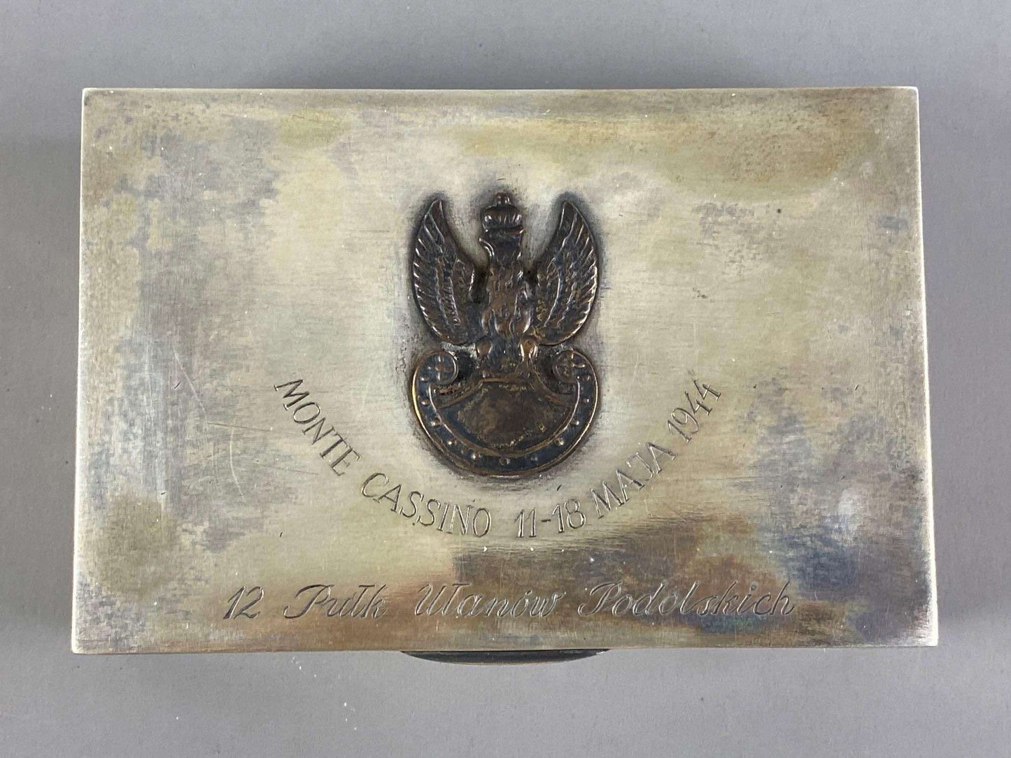 WW2 Monte Cassino Silver Cigar Box with Patches
