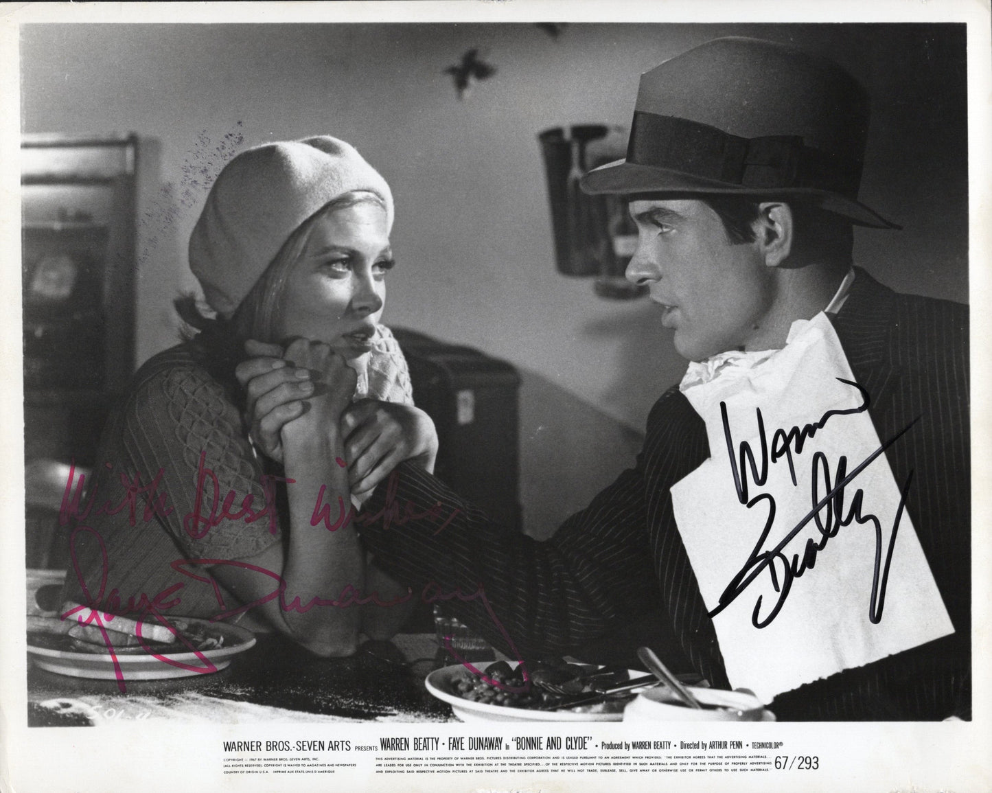 Warren Beatty & Faye Dunaway Signed Movie Promo 8x10 in Bonnie and Clyde