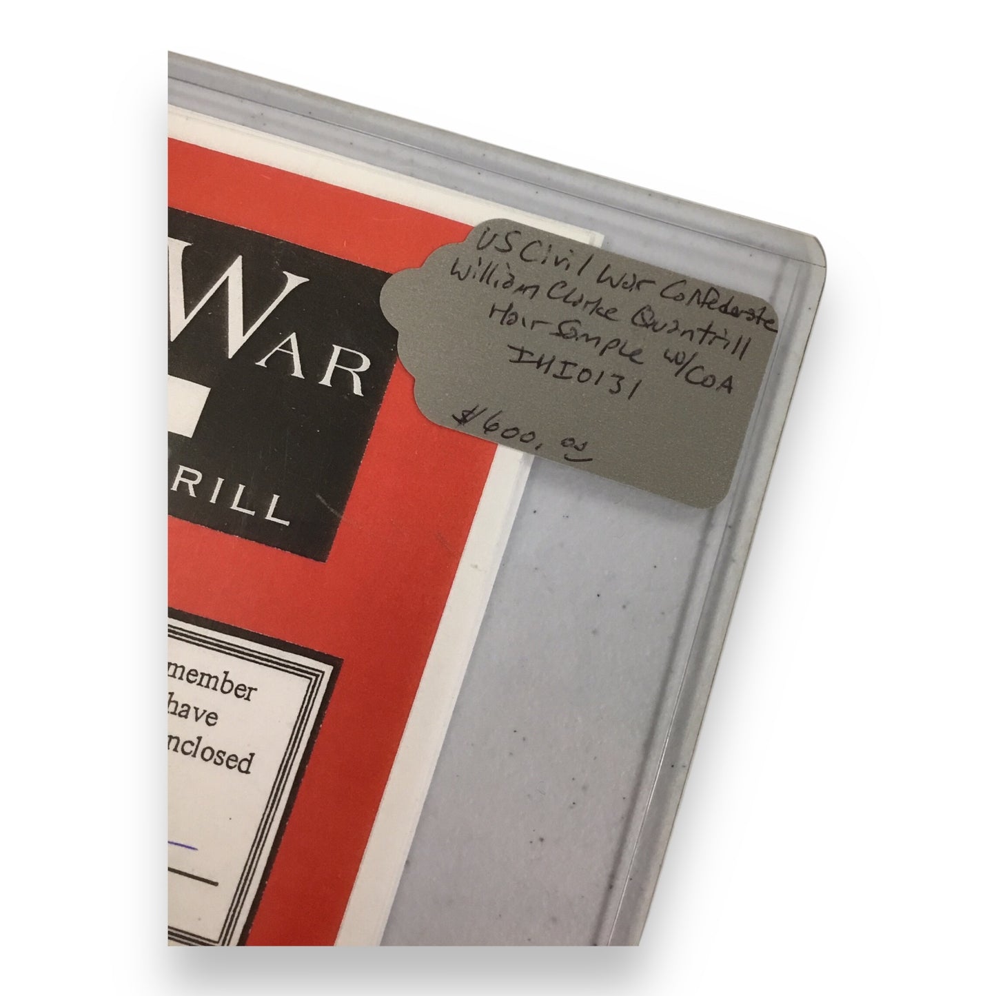 William Clarke Quantrill Hair Clipping with Certificate of Authenticity