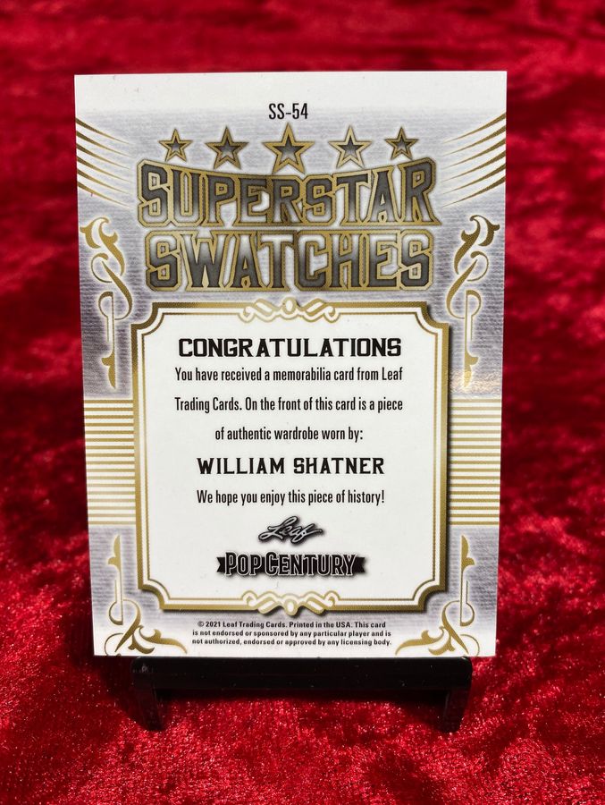 William Shatner 2021 Leaf Pop Century Superstar Swatch Wardrobe Relic /80