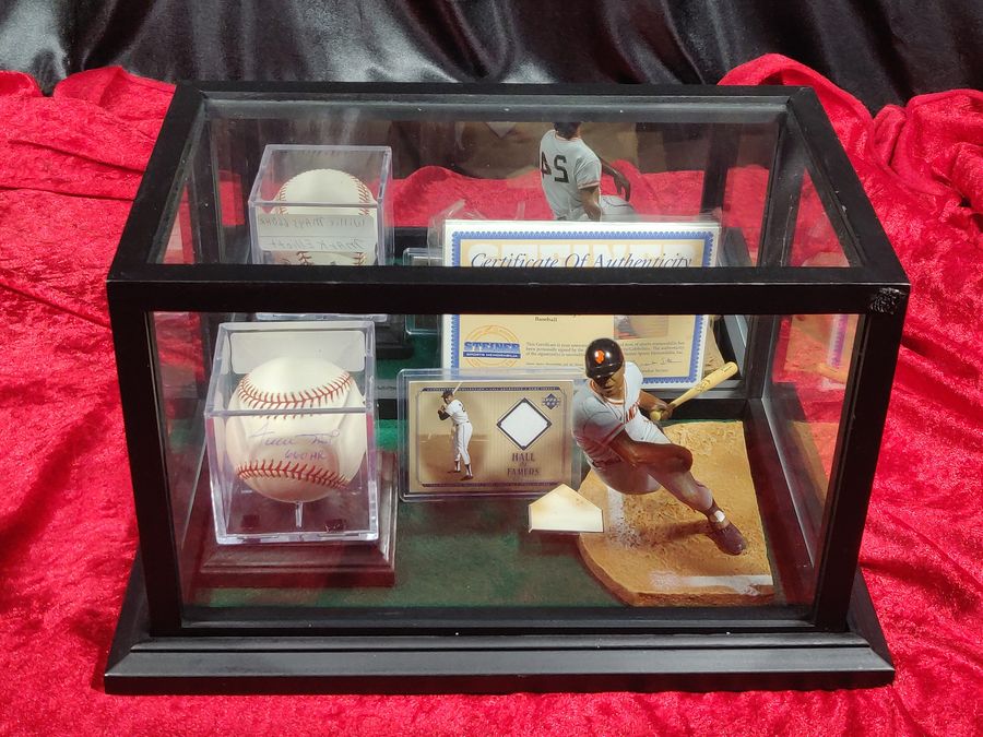Willie Mays Shadowbox w/ Signed Baseball, Card, and Figure