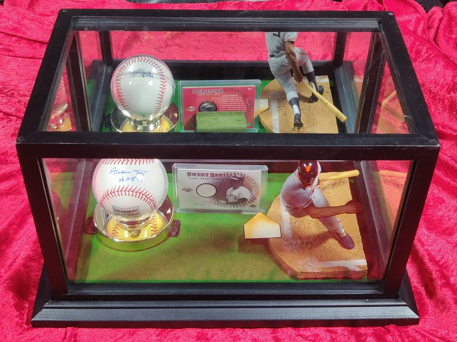 Willie Mays Shadowbox w/ Signed Baseball, Card, and Figure