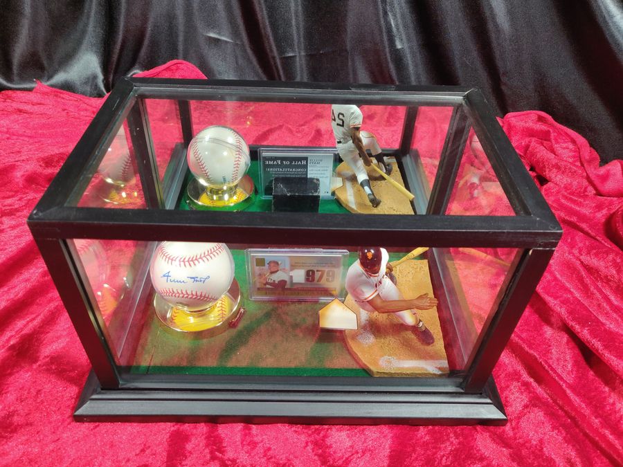 Willie Mays Shadowbox w/ Signed Baseball, Card, and Figure