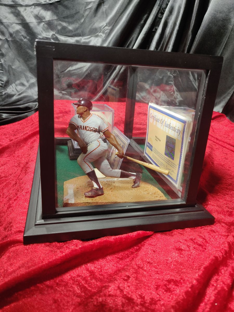Willie Mays Shadowbox w/ Signed Baseball, Card, and Figure