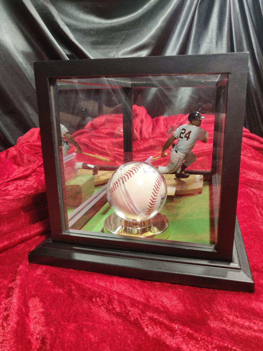 Willie Mays Shadowbox w/ Signed Baseball, Card, and Figure