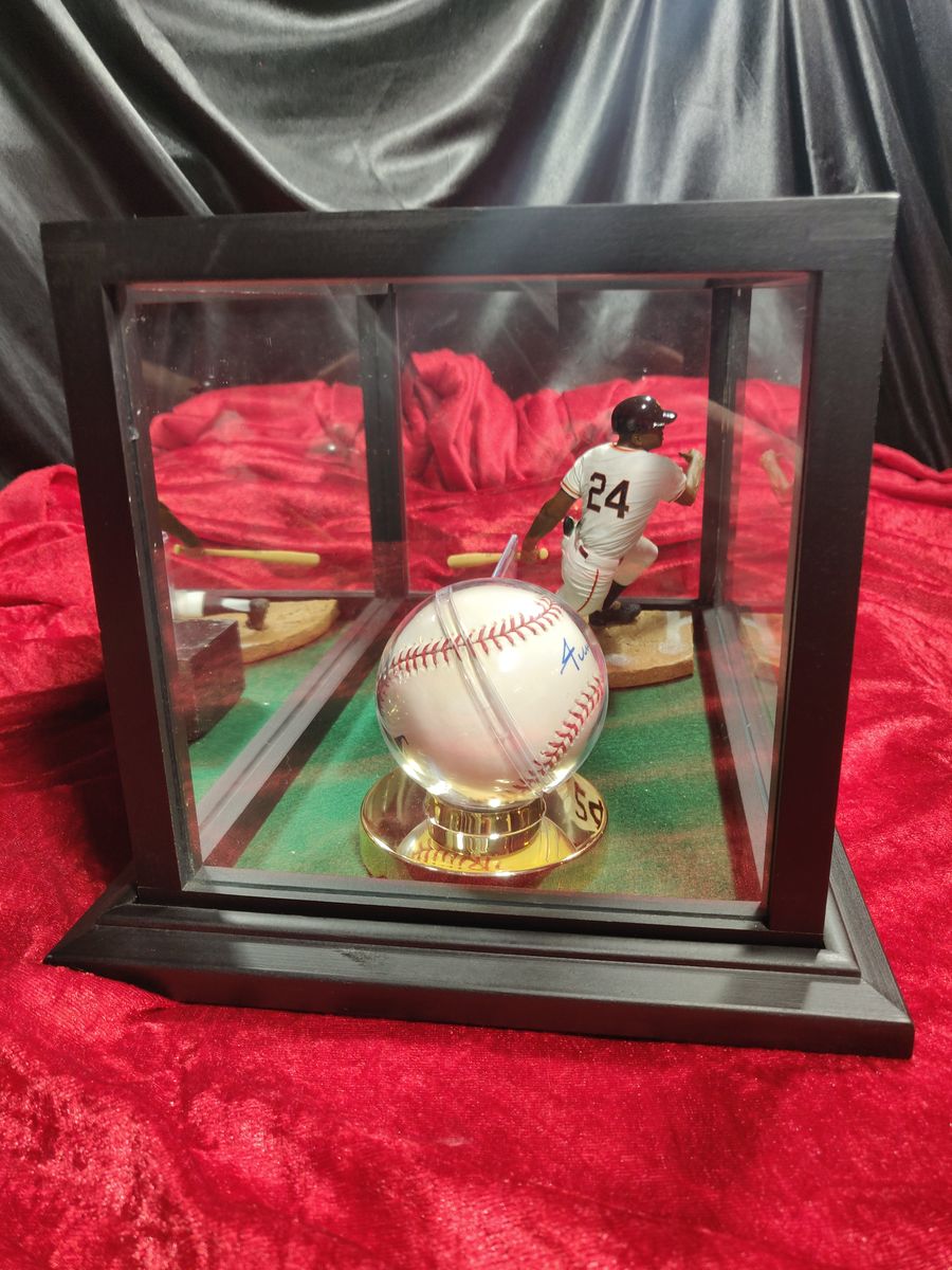 Willie Mays Shadowbox w/ Signed Baseball, Card, and Figure