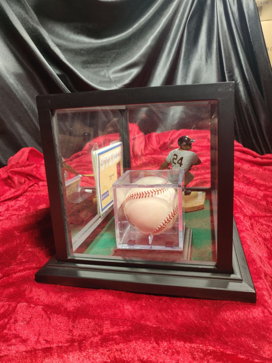 Willie Mays Shadowbox w/ Signed Baseball, Card, and Figure
