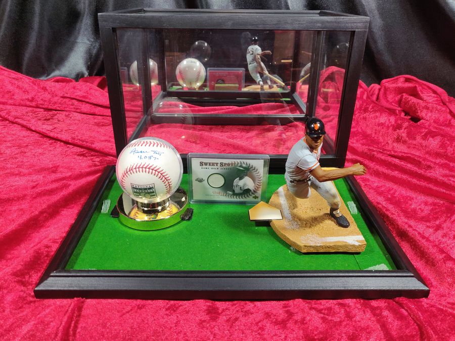 Willie Mays Shadowbox w/ Signed Baseball, Card, and Figure