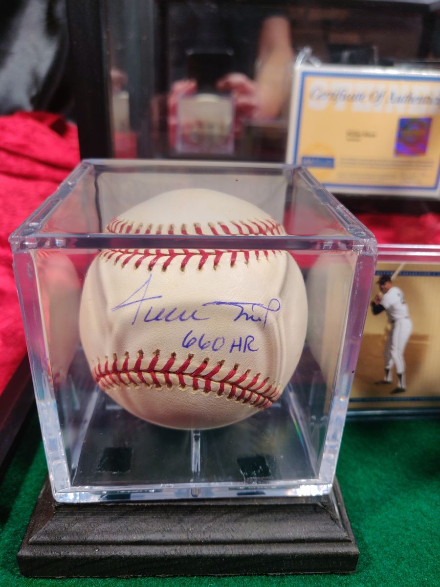 Willie Mays Shadowbox w/ Signed Baseball, Card, and Figure