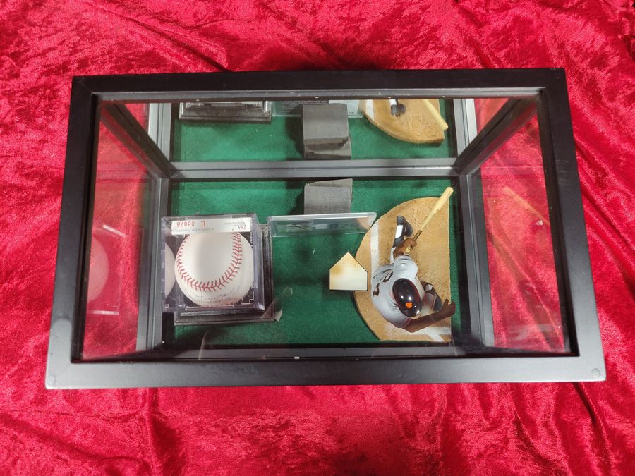 Willie Mays Signed Baseball Shadowbox Card, Figure, Jersey & "HoF 79" JSA Giants