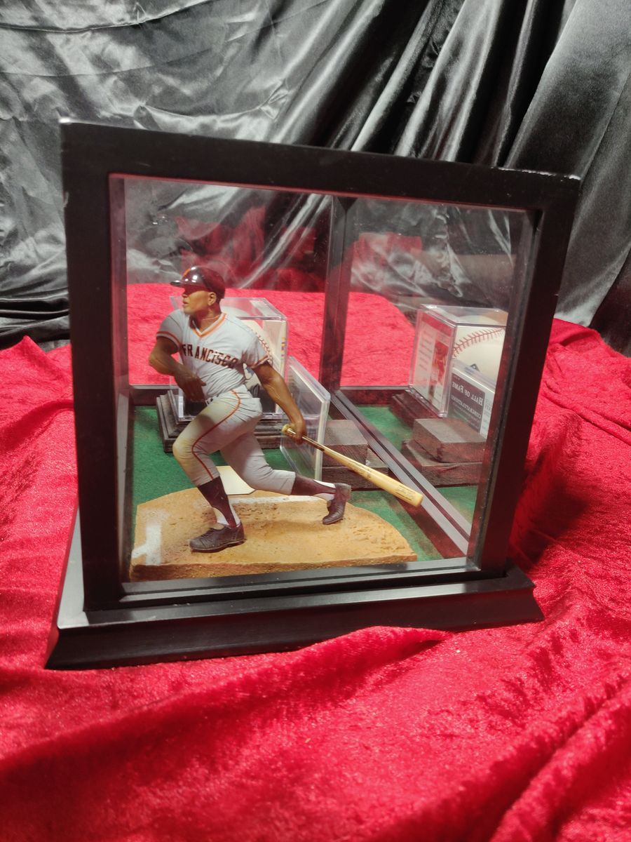 Willie Mays Signed Baseball Shadowbox Card, Figure, Jersey & "HoF 79" JSA Giants