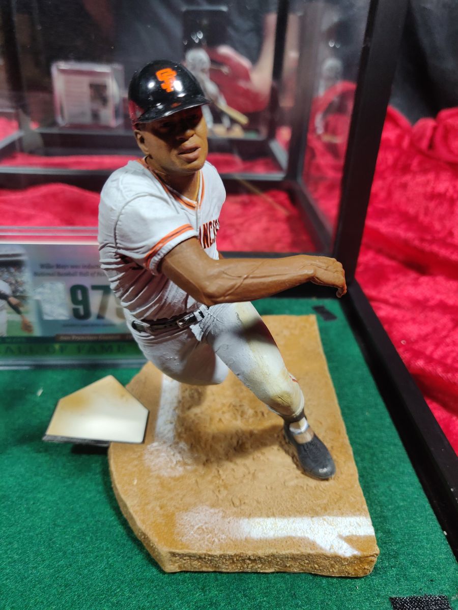 Willie Mays Signed Baseball Shadowbox Card, Figure, Jersey & "HoF 79" JSA Giants