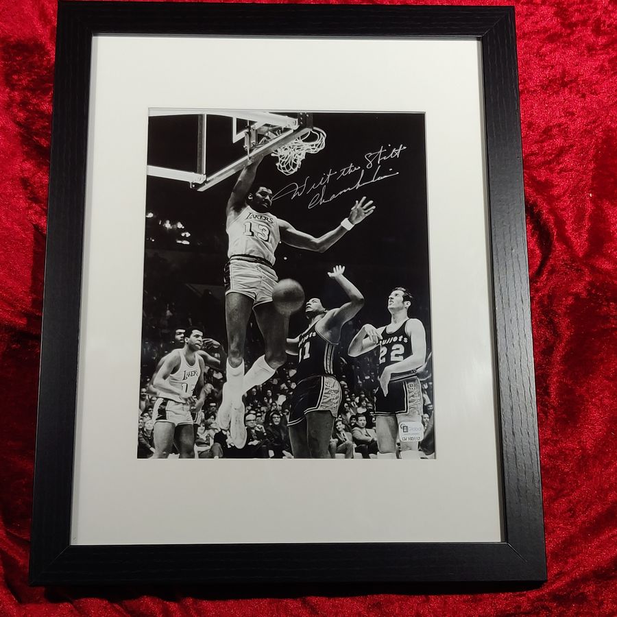 Wilt Chamberlain Signed 12x15 Framed Photo Lakers Global Authentics COA