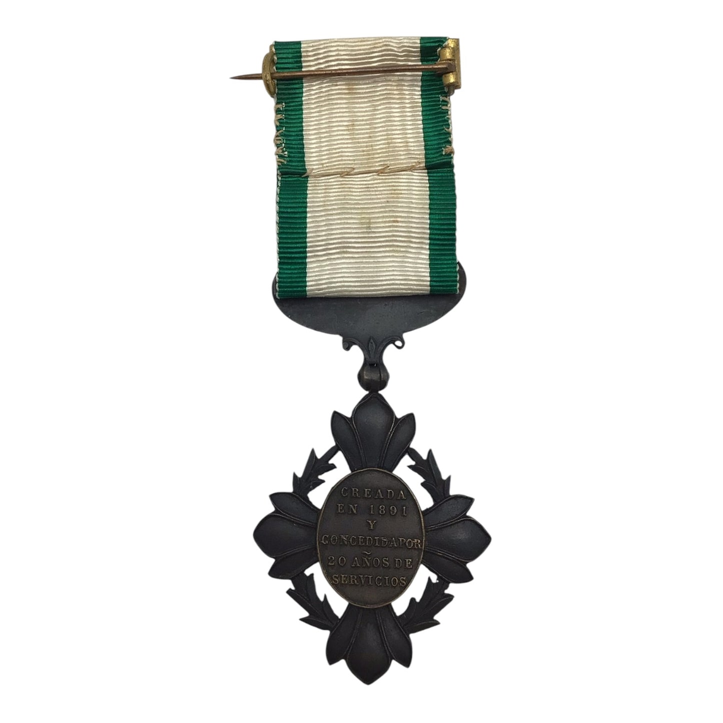 Antique Mexican Army Medal 1891 for 20 Years of Service with Ribbon