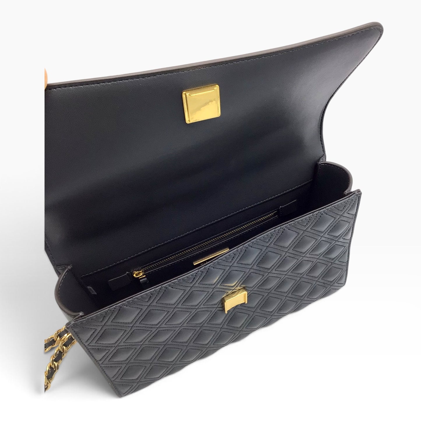 Tory Burch Fleming Overcast Dark Gray Quilted Leather Crossbody Shoulder Bag – Silver Maple 43833 - Gold-Tone Hardware