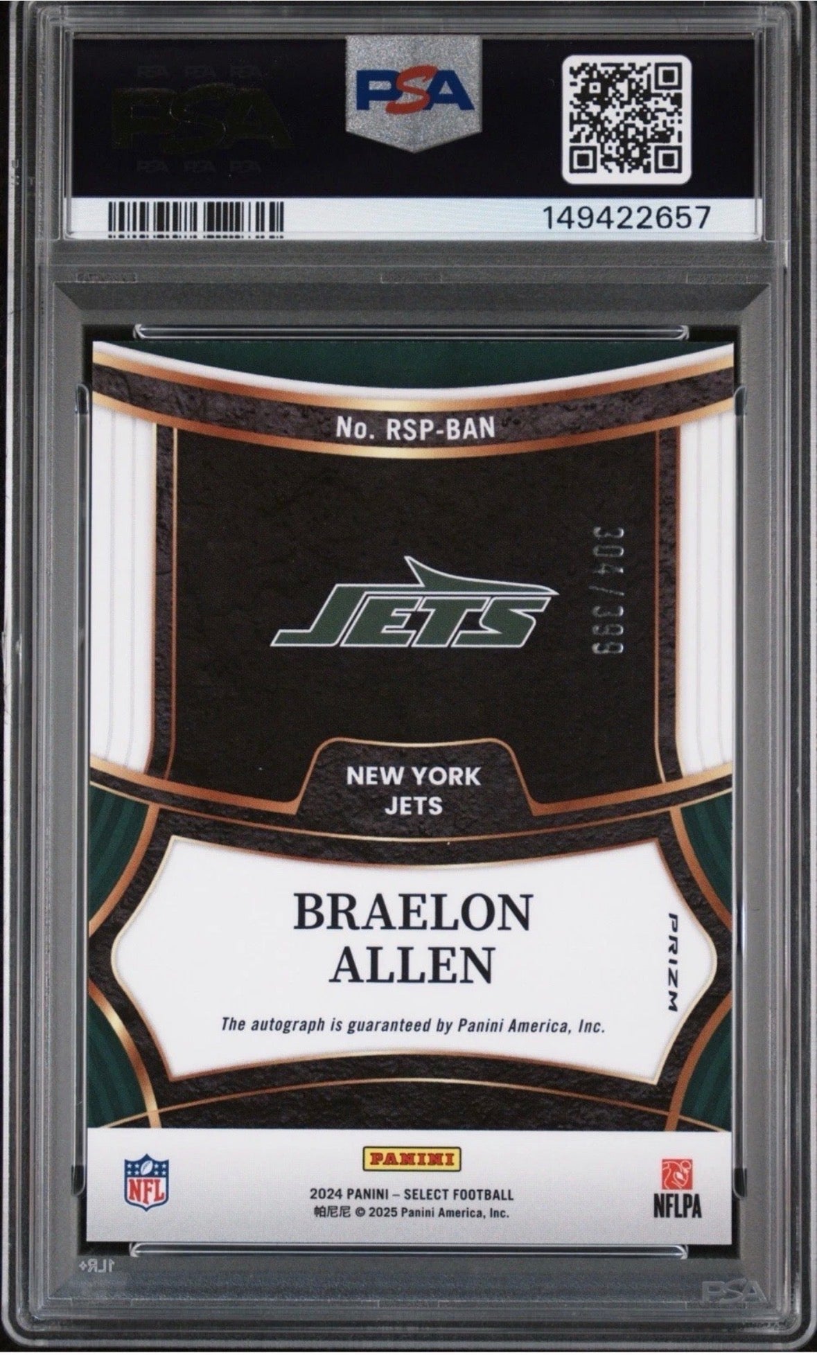 2024 Select Rookie Signature /399 Braelon Allen RC PSA Auth Auto 9 Pop 1! - 149422657