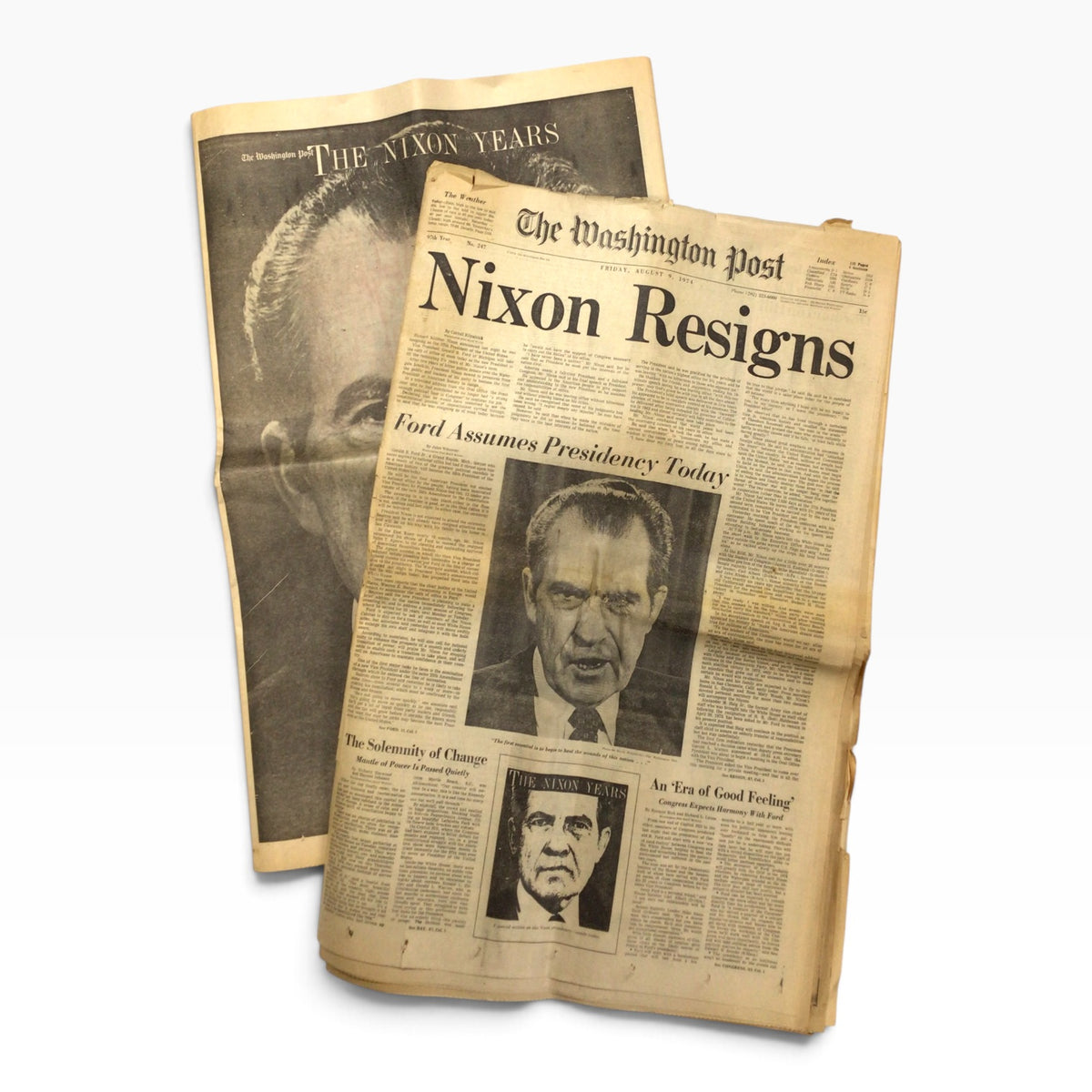 Washington Post August 9, 1974 – Nixon Resigns – Ford Takes Over Presidency – Complete Edition with Supplement