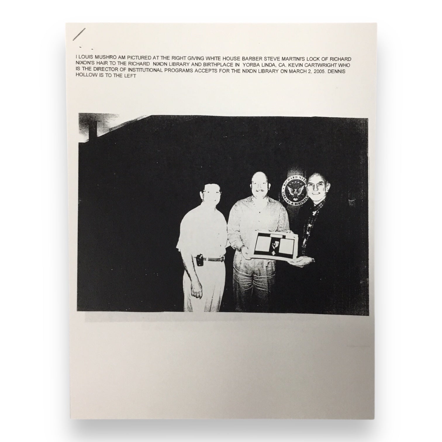 Richard Nixon Hair Clipping with COA