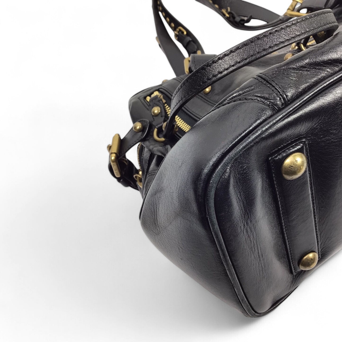 Louis Vuitton Riveting Vintage Black Leather Shoulder Bag