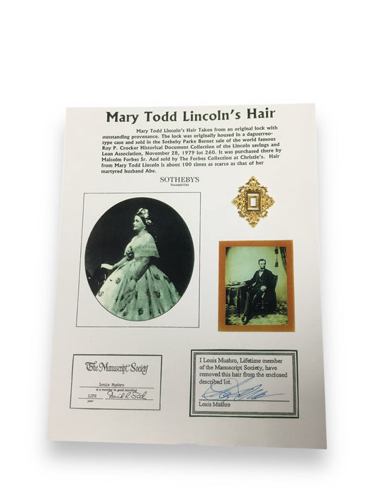 Mary Todd Lincoln Hair Clipping with COA