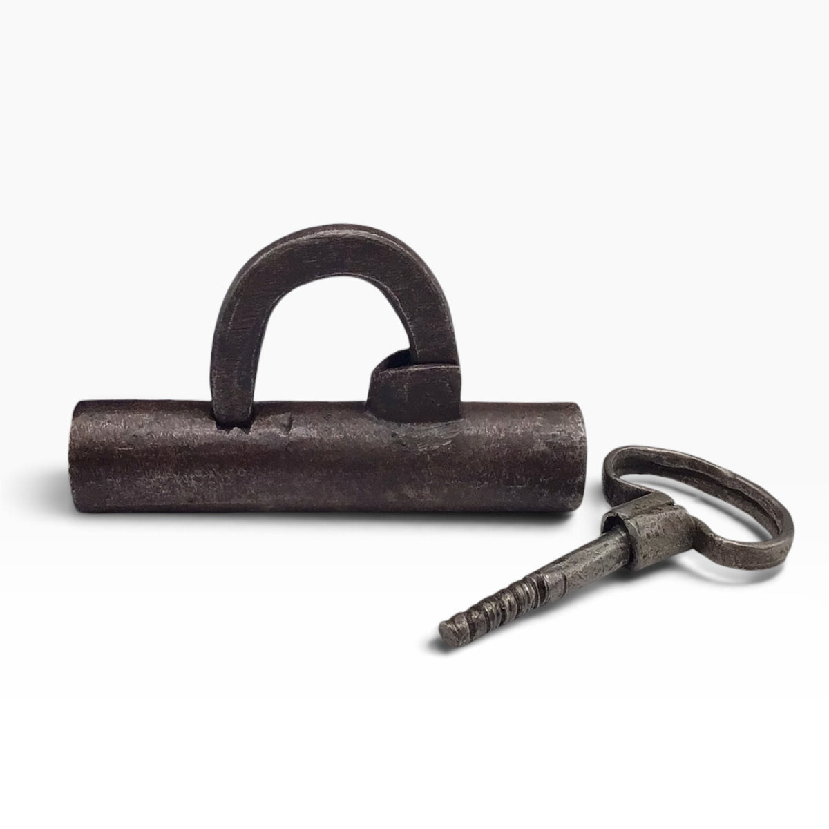 Antique Hand-Forged Cylindrical Barrel Padlock with Screw Key
