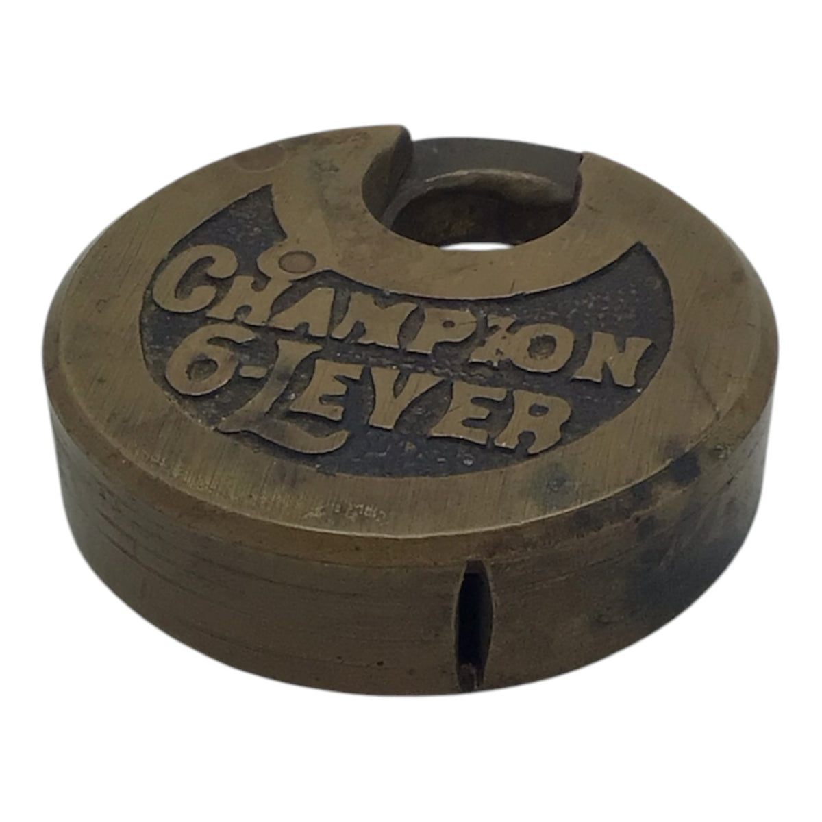 Antique Champion 6-Lever Pancake Lock w/ Key