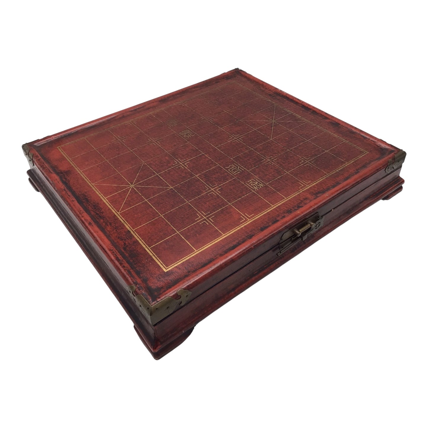 Vintage Chinese Chess Set with Hand-Carved Pieces & Sealed Playing Cards in Wooden Storage Box