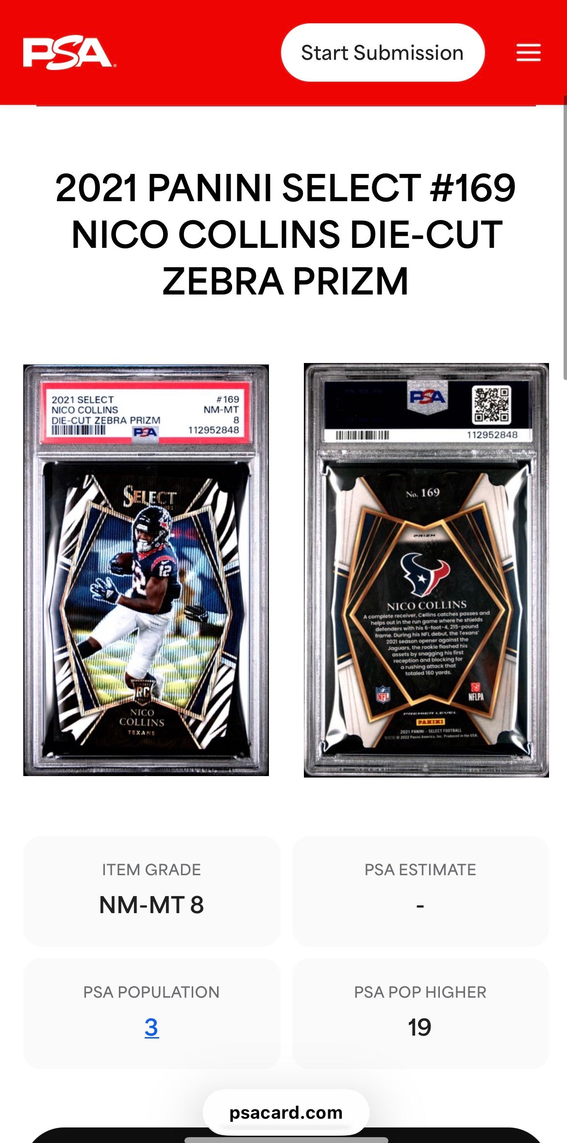 2021 Select Die-Cut Zebra Prizm Nico Collins Rookie RC Pop 3! - 112952848