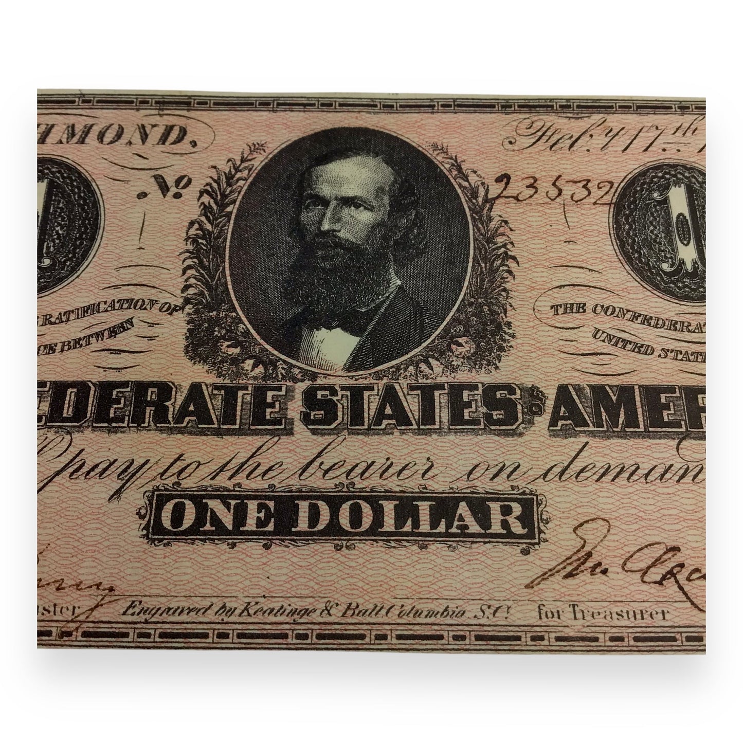 $1 Confederate Note T-71 (1864) – Almost Uncirculated, Pristine Condition