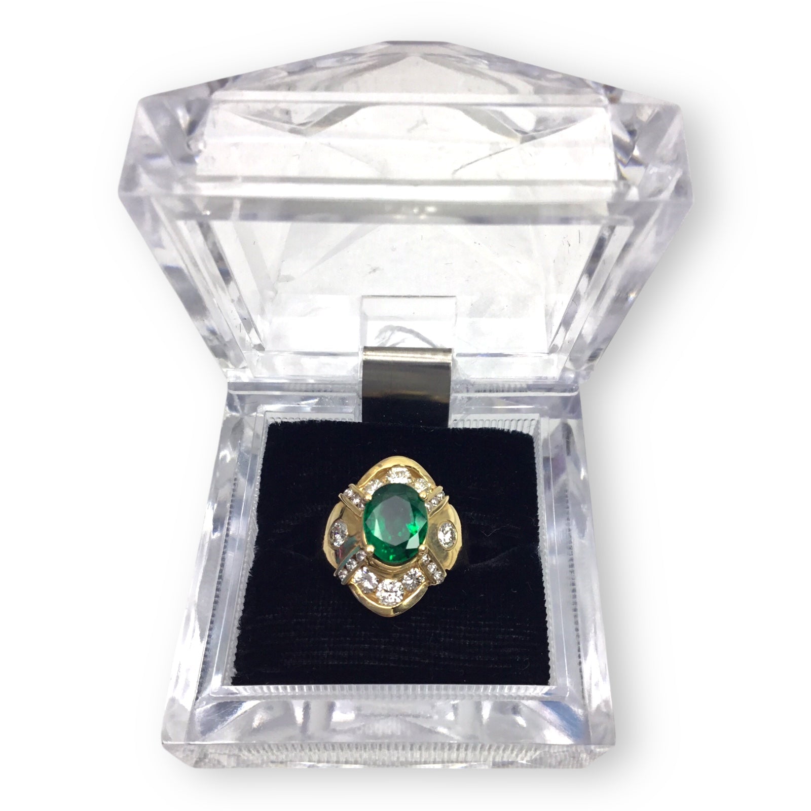14KT Yellow Gold Ring w/ 1.65ct Emerald & 1.00ct Diamond Accents