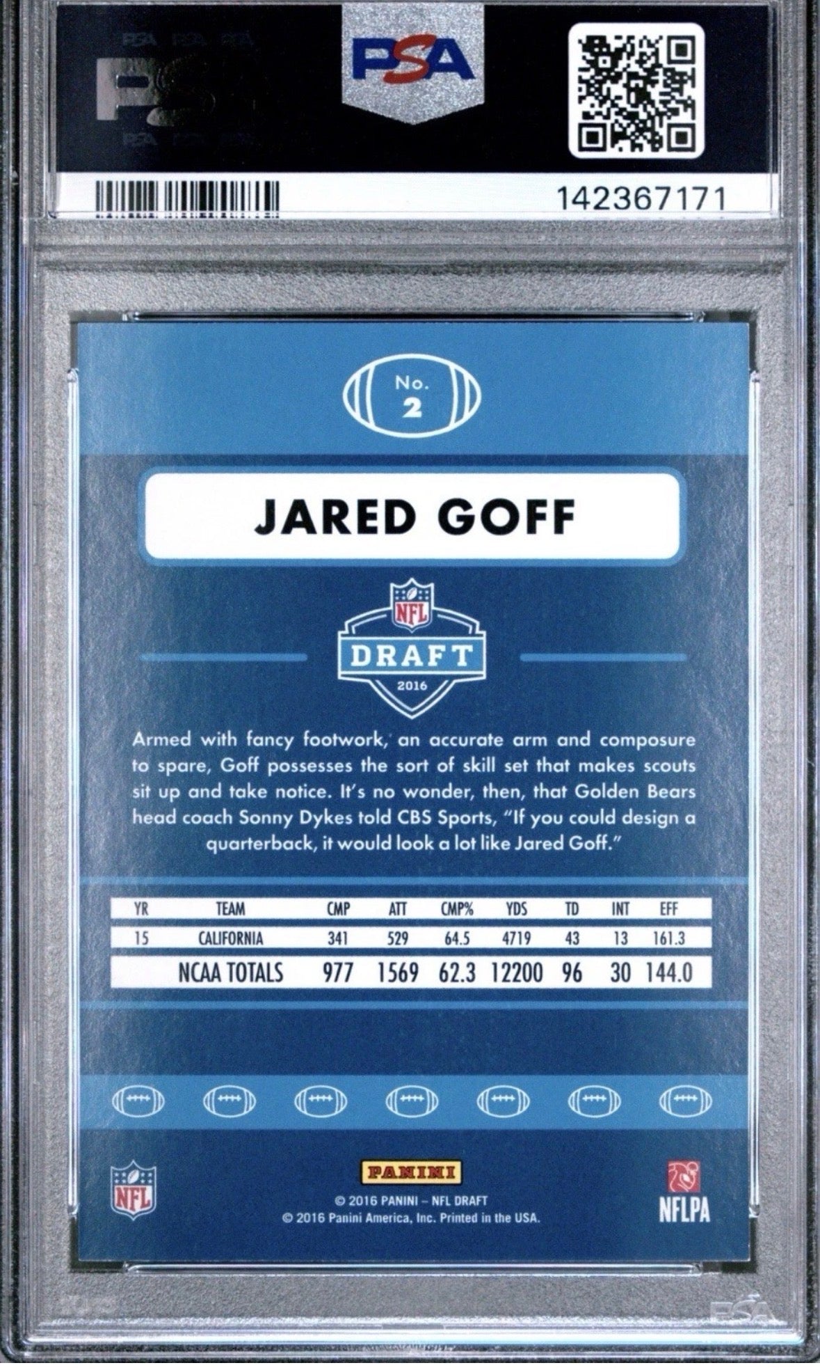 2016 Panini Donruss NFL Draft Promo Rookie RC Pop 10 Jared Goff PSA 8 - 142367171