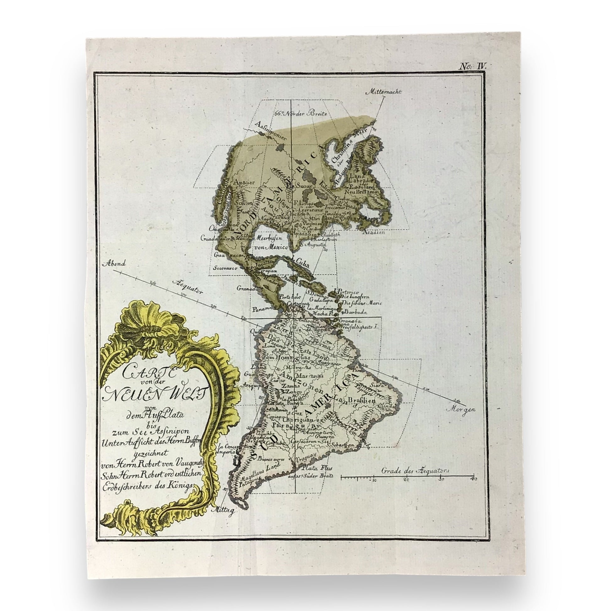 1771 Map "Carte von der Neuen Welt" by Vaugondy – Rare Copper Engraving