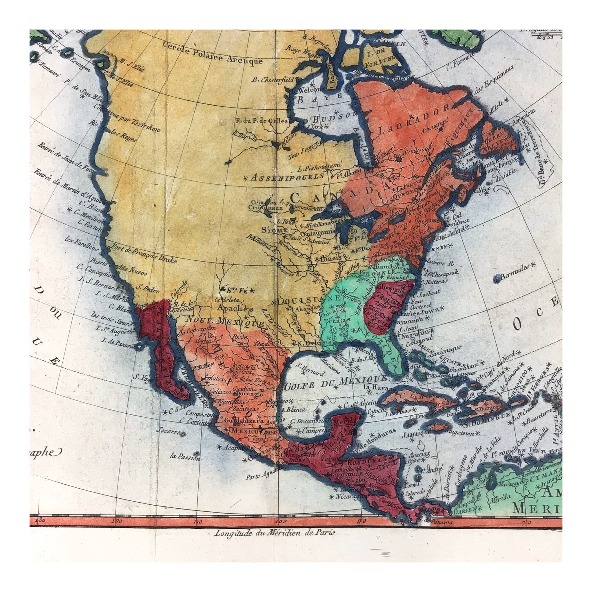 1780 Antique Map of North America by Rigobert Bonne – ‘Amerique Septentrionale’