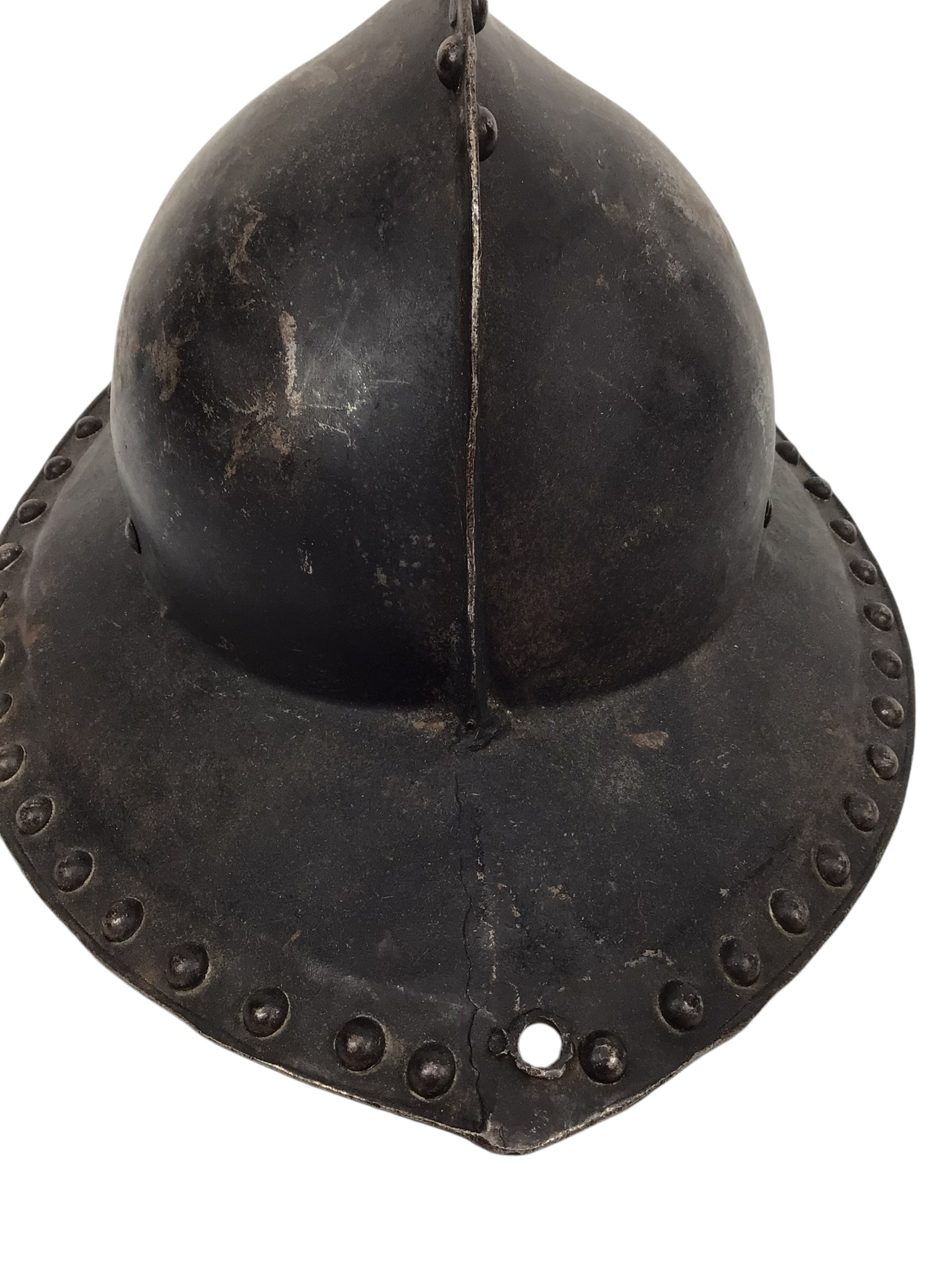 17th-Century English Civil War Pikeman's Helmet with Original Black Paint