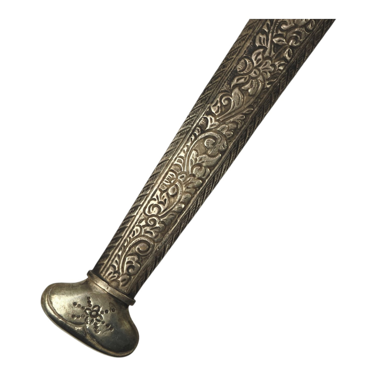 18th–19th C. Javanese Keris Kris with All-Silver Scrollwork Sheath & Hilt