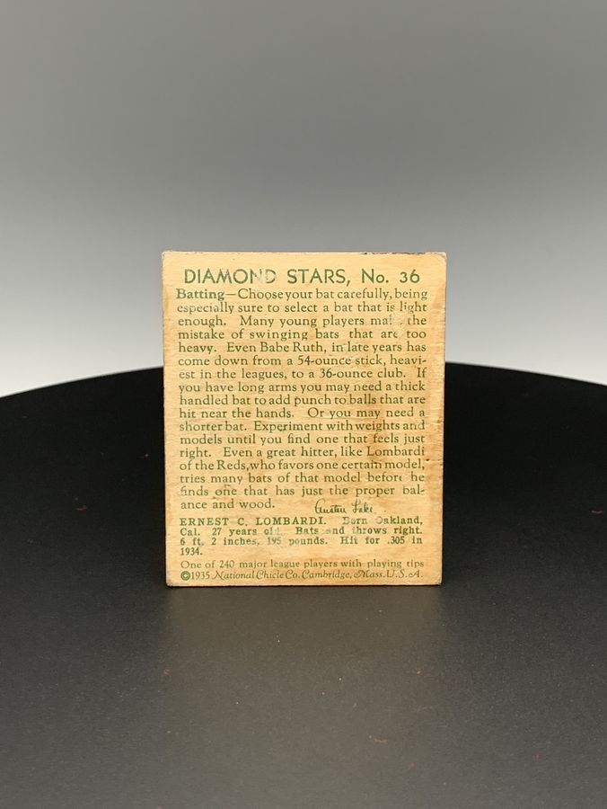 1934-36 Diamond Stars #36A Earnie Lombardi (35G)/Sic, Ernie Baseball Card