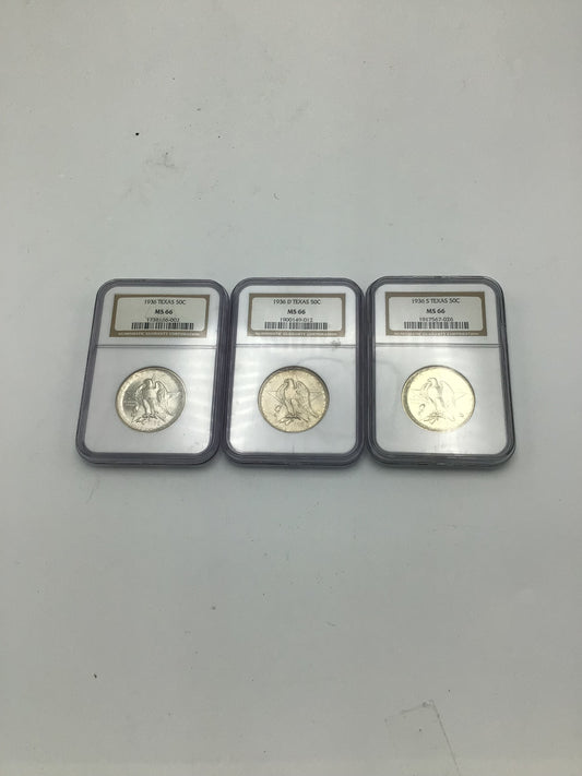 1936 Texas Half-Dollar Coins NGC MS 66 Set of 3