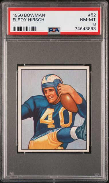 1950 Bowman FB Card # 52 Elroy Hirsch Los Angeles Rams HOF ROOKIE RC PSA 8 NM-MT