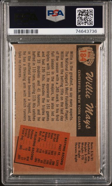 1955 Bowman #184 Willie Mays PSA 4 VG-EX HOF New York Giants Baseball Card Nice
