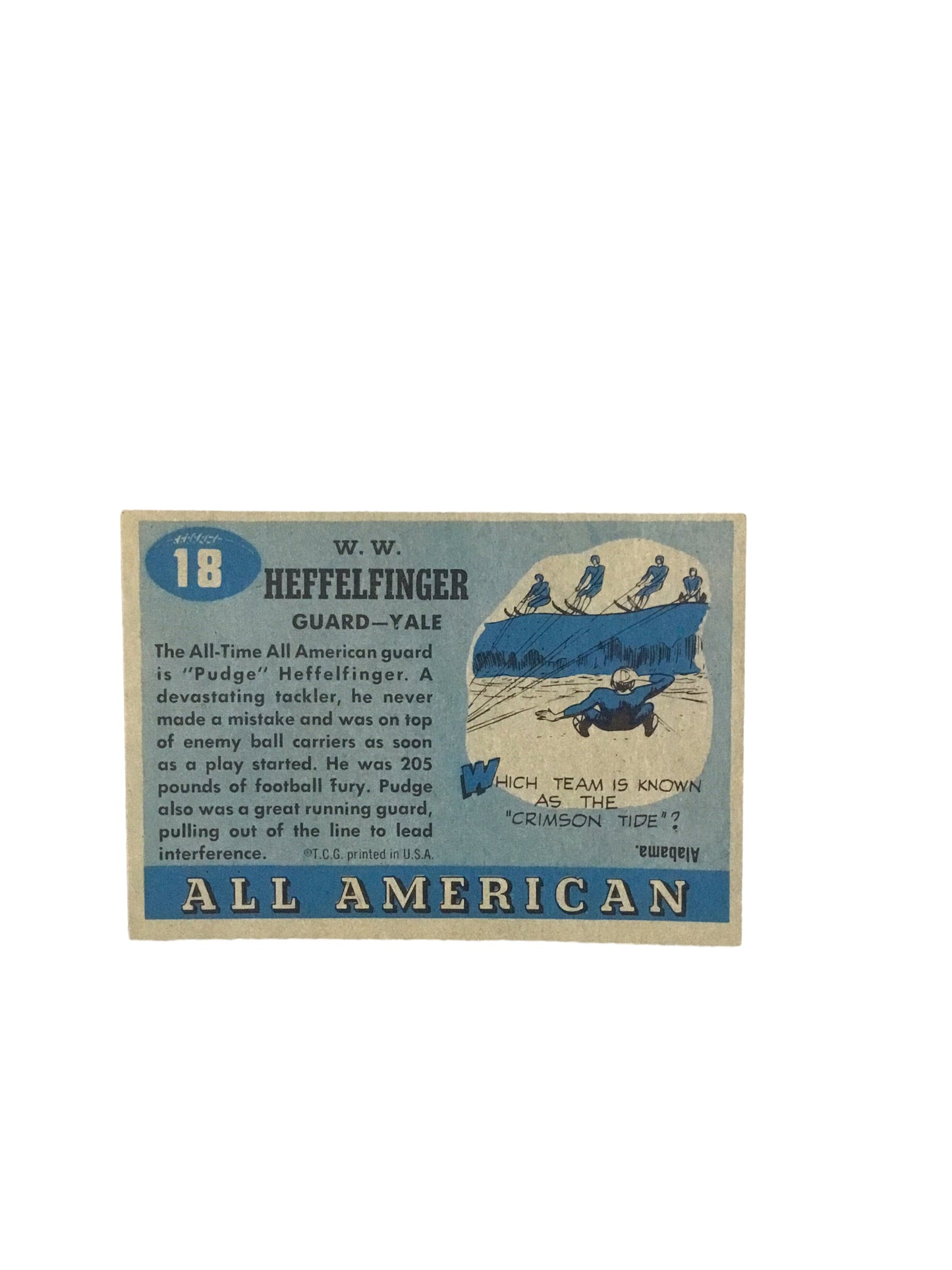 1955 Topps All-American #18 Pudge Heffelfinger Yale Rookie Football Card