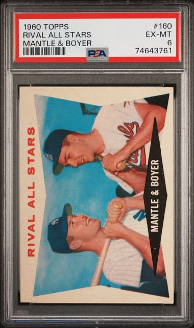 1960 Topps #160 Rival All Stars Mickey Mantle Boyer Yankees HOF PSA 6 - EX/MT